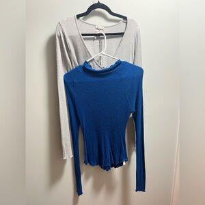 Free People Blue and Gray Long Sleeve Bodysuit Set